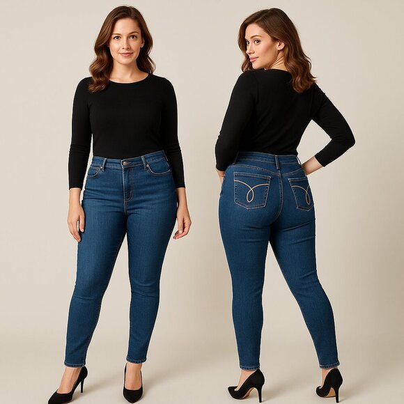 ✨CALVIN KLEIN Women’s Mid Rise Skinny Jeans Size 14 👖✨💃 Dark Wash - Picture 1 of 14